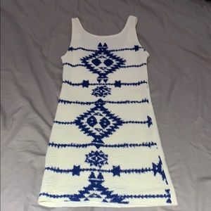 White a blue mini dress